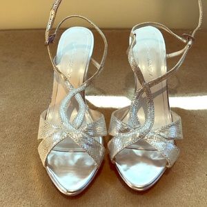 Silver snake texture strappy heels